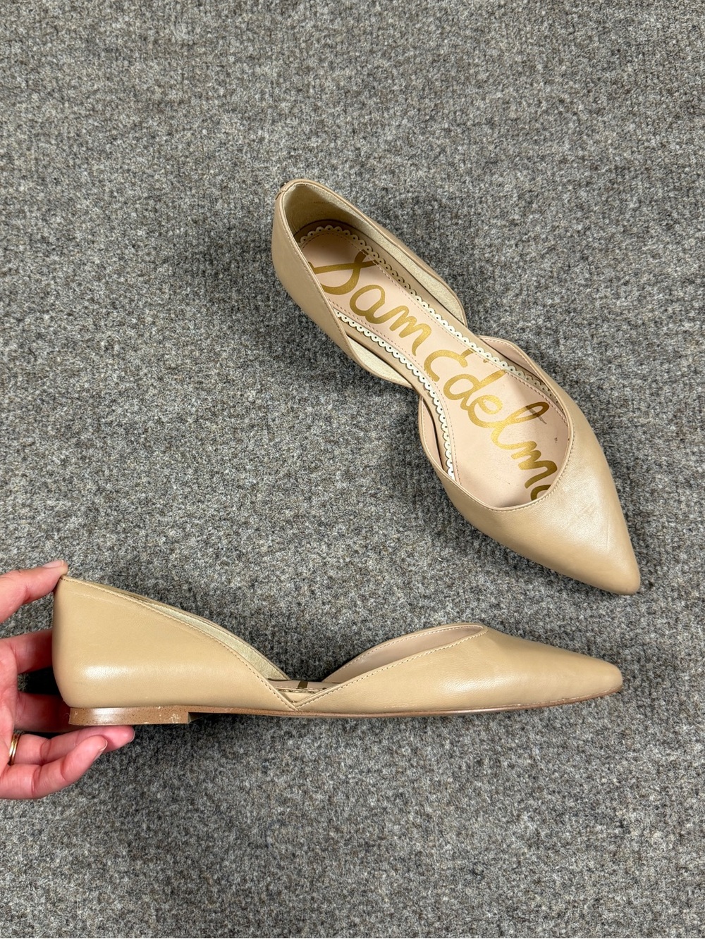 Sam Edelman Rodney Neutral Nude Beige Pointy Toe Leather Shoes Womens 7.5 Flats